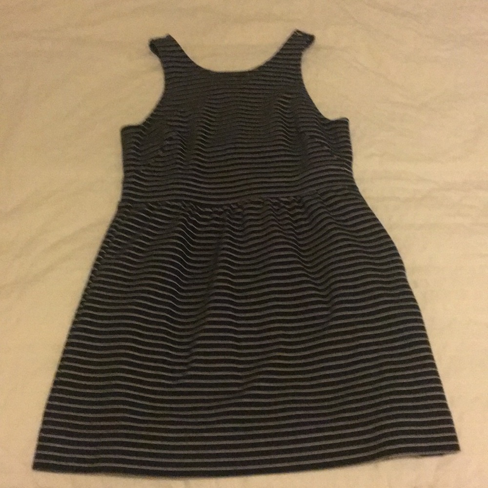 Black and white striped zip back Madewell dress